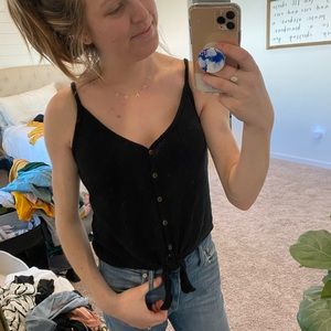 Black waffle knit tank top